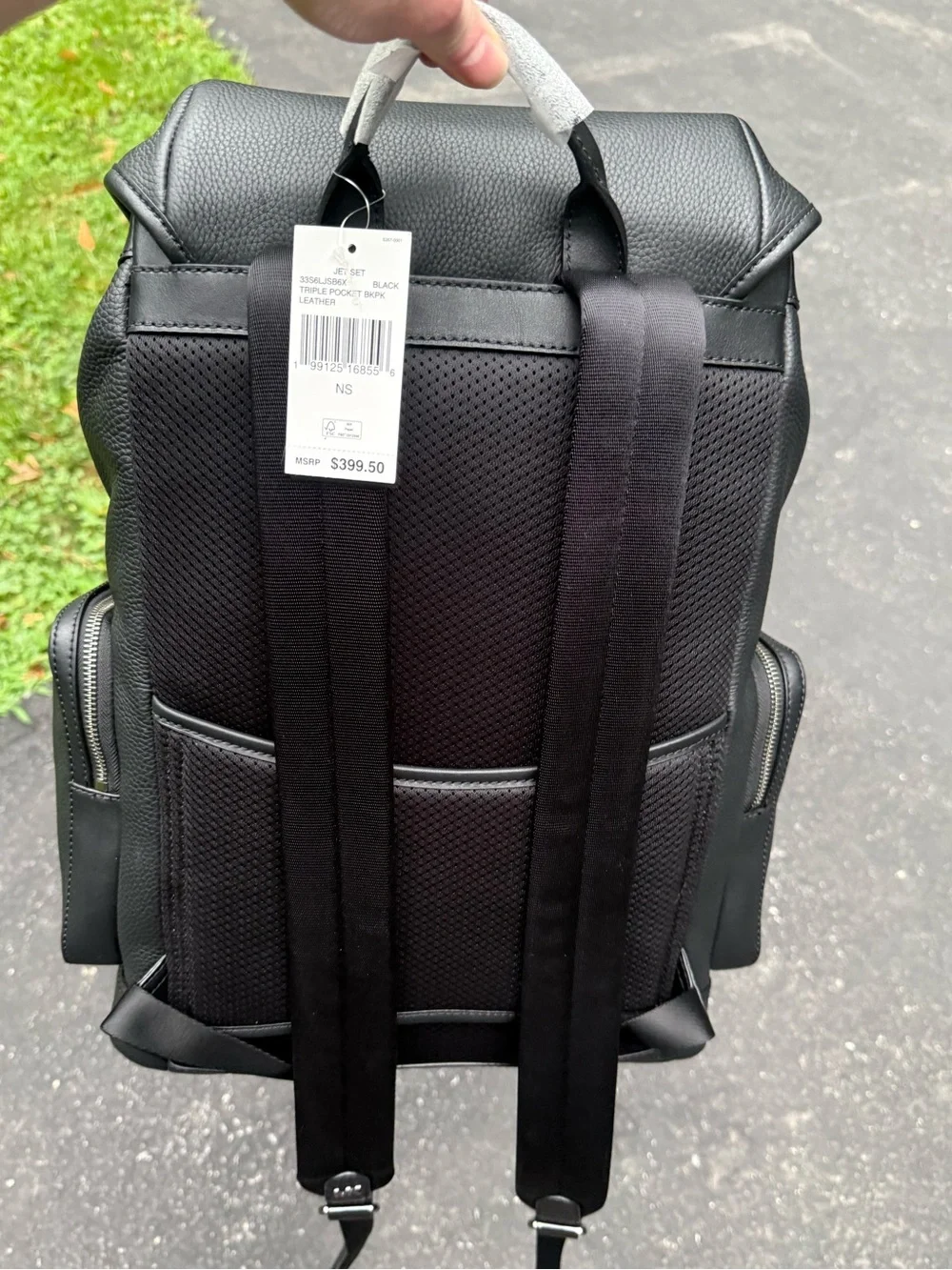 Michael Kors Black Pebbled Leather Men's Backpack with Buckle Straps